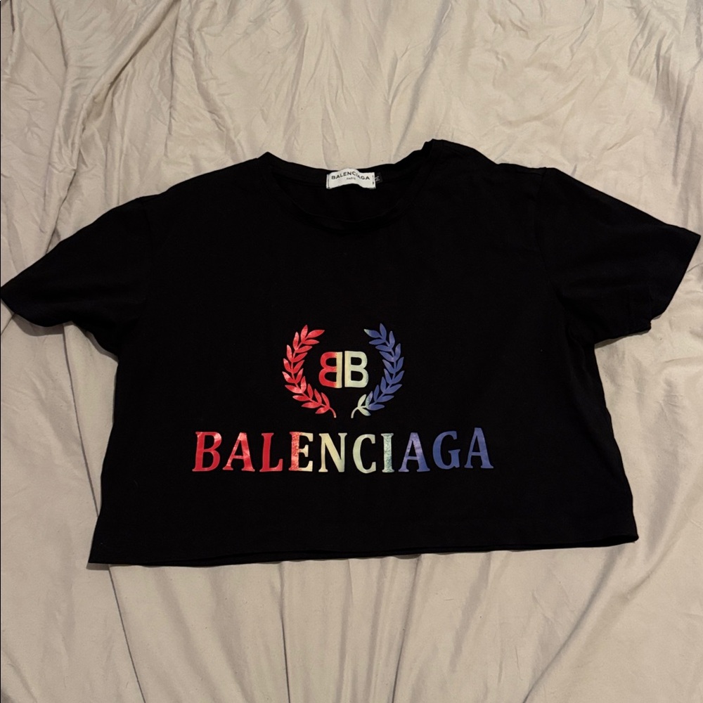 Balenciaga Black Tee with Colorful Logo